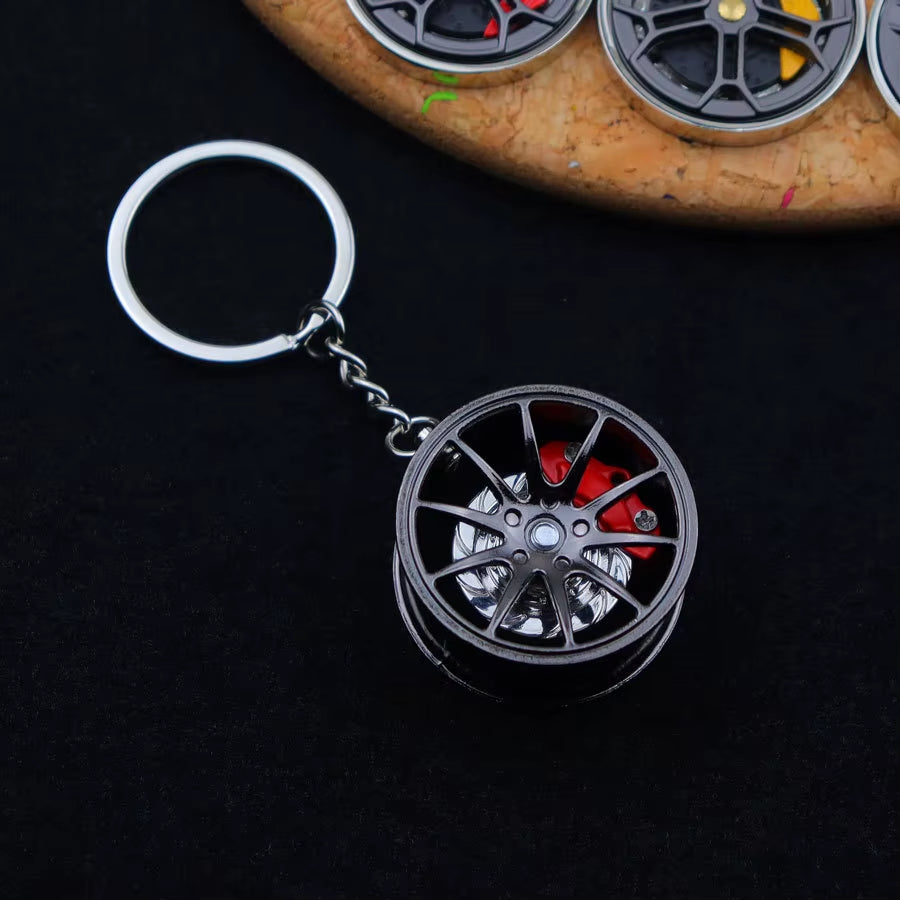 Fashion Metal Wheel Hub Keychain Fidget Spinner Toys Rotating Car Wheels Pendant Key Chains Birthday Fathers Day Party Gift
