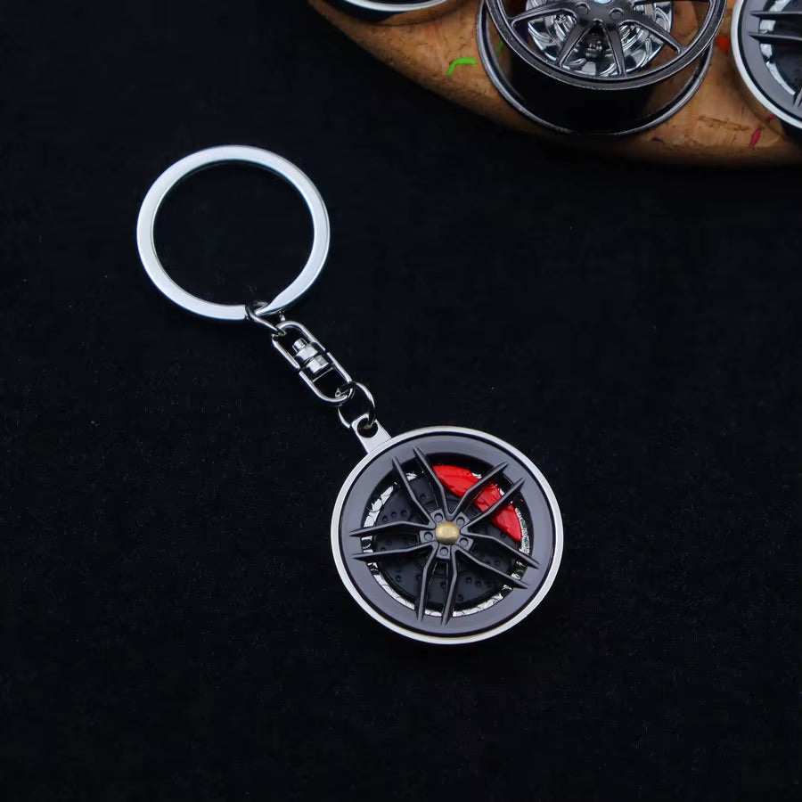 Fashion Metal Wheel Hub Keychain Fidget Spinner Toys Rotating Car Wheels Pendant Key Chains Birthday Fathers Day Party Gift