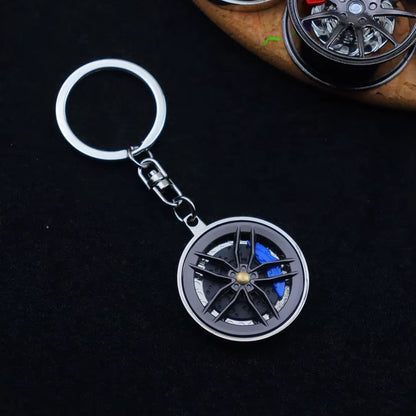 Fashion Metal Wheel Hub Keychain Fidget Spinner Toys Rotating Car Wheels Pendant Key Chains Birthday Fathers Day Party Gift