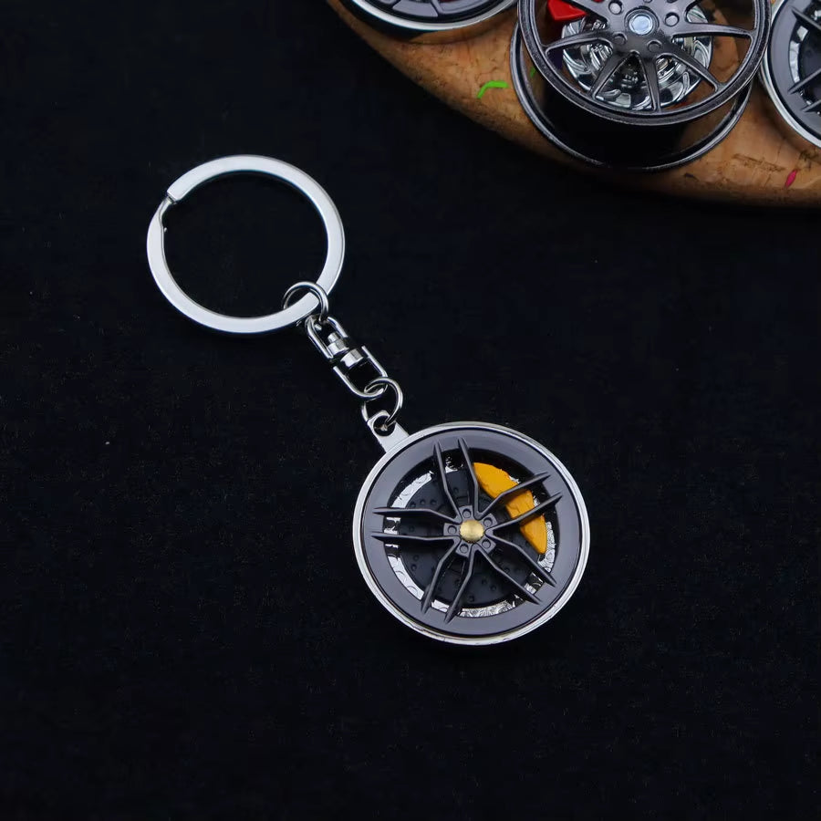 Fashion Metal Wheel Hub Keychain Fidget Spinner Toys Rotating Car Wheels Pendant Key Chains Birthday Fathers Day Party Gift
