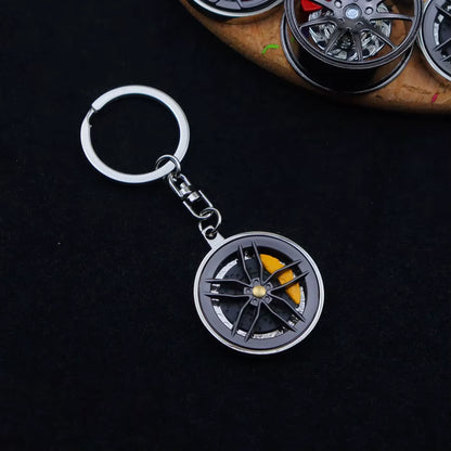 Fashion Metal Wheel Hub Keychain Fidget Spinner Toys Rotating Car Wheels Pendant Key Chains Birthday Fathers Day Party Gift